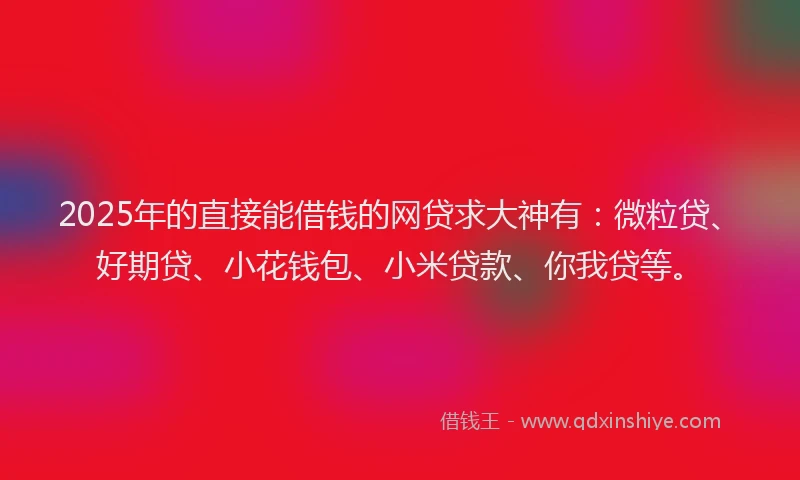 2025年的直接能借钱的网贷求大神有：微粒贷、好期贷、小花钱包、小米贷款、你我贷等。