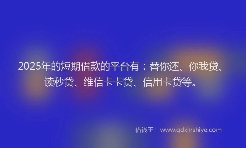 2025年的短期借款的平台有：替你还、你我贷、读秒贷、维信卡卡贷、信用卡贷等。