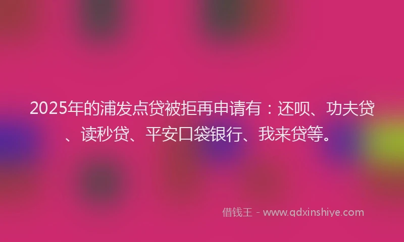 2025年的浦发点贷被拒再申请有：还呗、功夫贷、读秒贷、平安口袋银行、我来贷等。