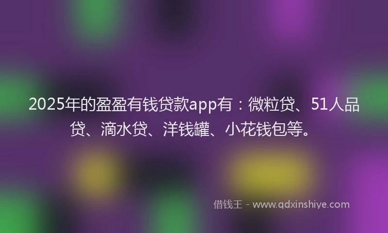 2025年的盈盈有钱贷款app有：微粒贷、51人品贷、滴水贷、洋钱罐、小花钱包等。