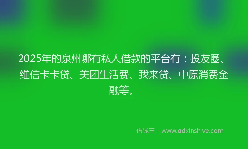 2025年的泉州哪有私人借款的平台有：投友圈、维信卡卡贷、美团生活费、我来贷、中原消费金融等。