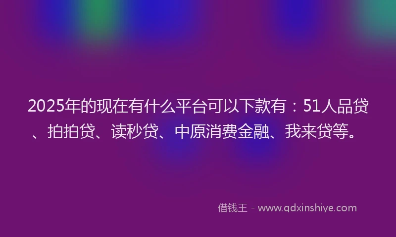 2025年的现在有什么平台可以下款有：51人品贷、拍拍贷、读秒贷、中原消费金融、我来贷等。
