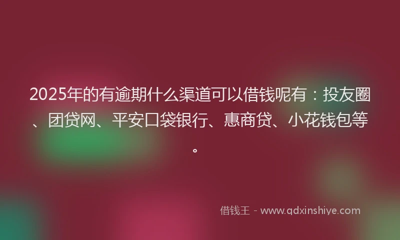2025年的有逾期什么渠道可以借钱呢有：投友圈、团贷网、平安口袋银行、惠商贷、小花钱包等。