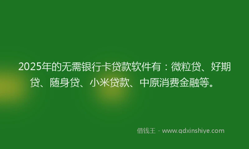 2025年的无需银行卡贷款软件有：微粒贷、好期贷、随身贷、小米贷款、中原消费金融等。