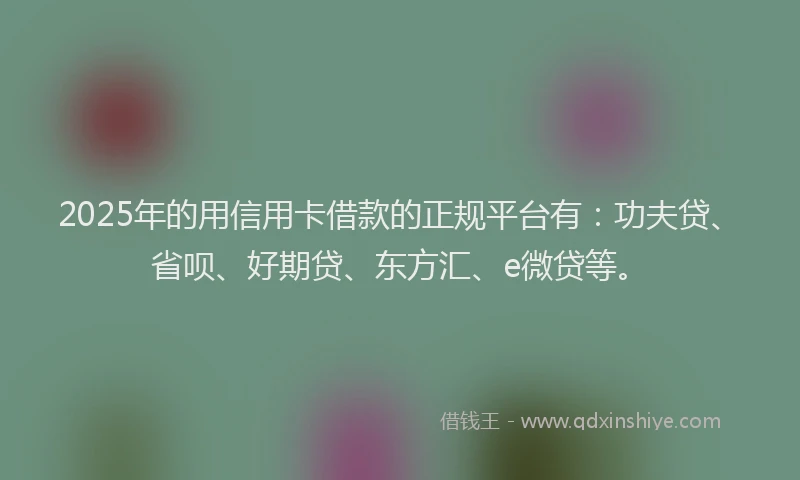 2025年的用信用卡借款的正规平台有：功夫贷、省呗、好期贷、东方汇、e微贷等。