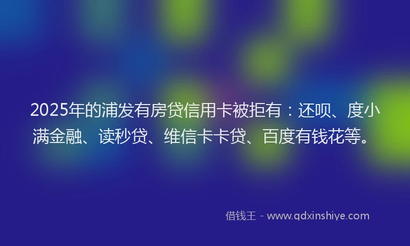 2025年的浦发有房贷信用卡被拒有：还呗、度小满金融、读秒贷、维信卡卡贷、百度有钱花等。