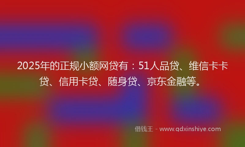 2025年的正规小额网贷有：51人品贷、维信卡卡贷、信用卡贷、随身贷、京东金融等。