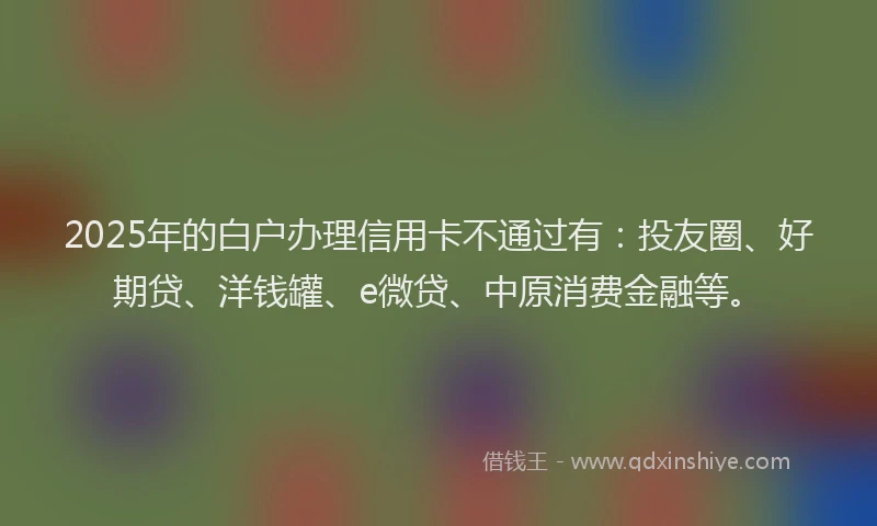 2025年的白户办理信用卡不通过有：投友圈、好期贷、洋钱罐、e微贷、中原消费金融等。