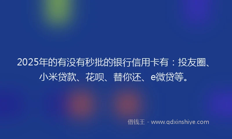 2025年的有没有秒批的银行信用卡有：投友圈、小米贷款、花呗、替你还、e微贷等。