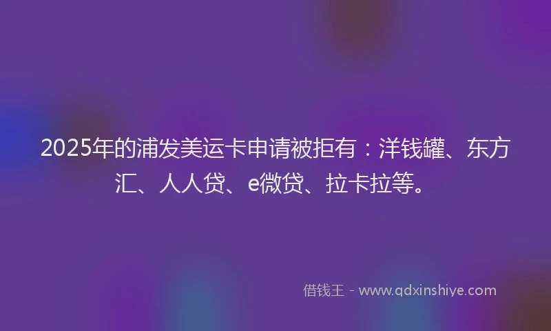 2025年的浦发美运卡申请被拒有：洋钱罐、东方汇、人人贷、e微贷、拉卡拉等。