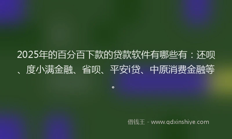 2025年的百分百下款的贷款软件有哪些有：还呗、度小满金融、省呗、平安i贷、中原消费金融等。