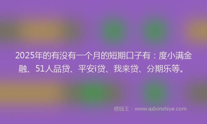 2025年的有没有一个月的短期口子有：度小满金融、51人品贷、平安i贷、我来贷、分期乐等。