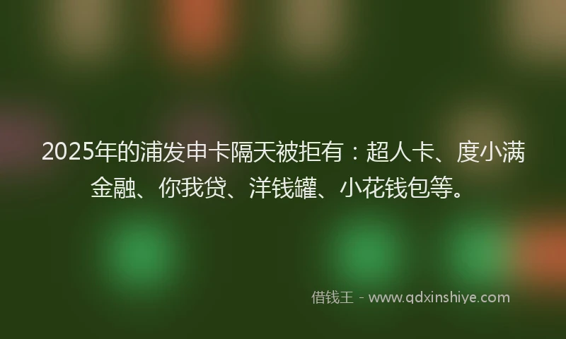 2025年的浦发申卡隔天被拒有：超人卡、度小满金融、你我贷、洋钱罐、小花钱包等。