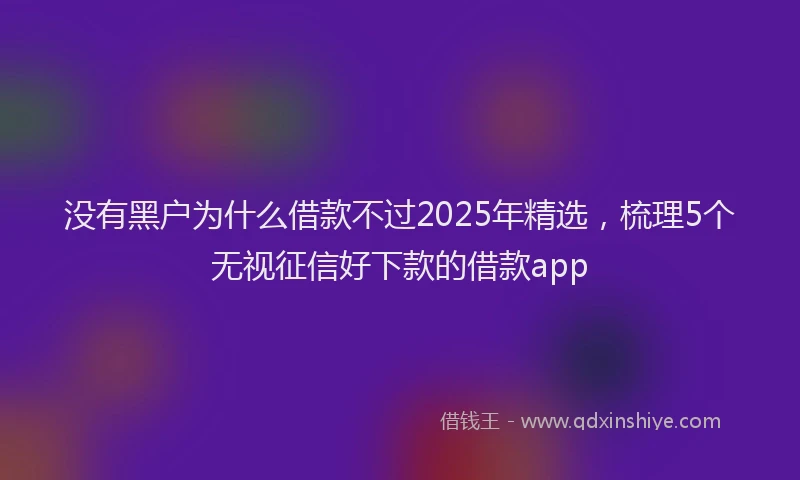 没有黑户为什么借款不过2025年精选，梳理5个无视征信好下款的借款app