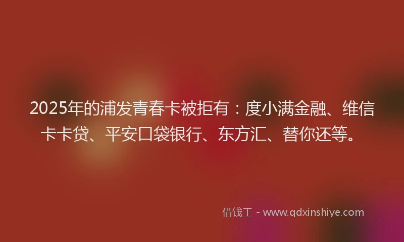 2025年的浦发青春卡被拒有：度小满金融、维信卡卡贷、平安口袋银行、东方汇、替你还等。