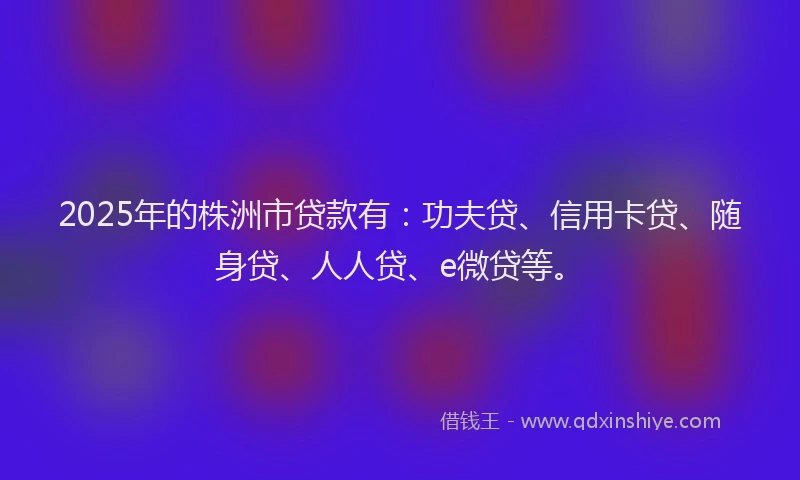 2025年的株洲市贷款有：功夫贷、信用卡贷、随身贷、人人贷、e微贷等。