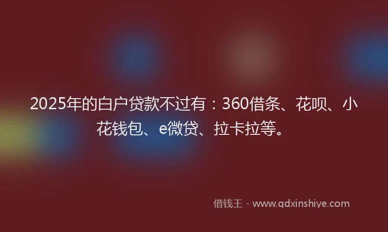 2025年的白户贷款不过有：360借条、花呗、小花钱包、e微贷、拉卡拉等。
