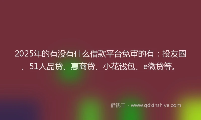 2025年的有没有什么借款平台免审的有：投友圈、51人品贷、惠商贷、小花钱包、e微贷等。