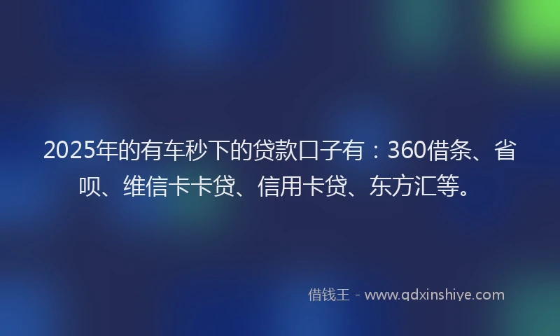 2025年的有车秒下的贷款口子有：360借条、省呗、维信卡卡贷、信用卡贷、东方汇等。