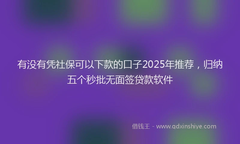 有没有凭社保可以下款的口子2025年推荐，归纳五个秒批无面签贷款软件