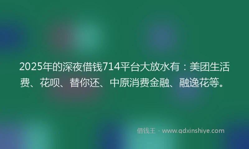 2025年的深夜借钱714平台大放水有：美团生活费、花呗、替你还、中原消费金融、融逸花等。
