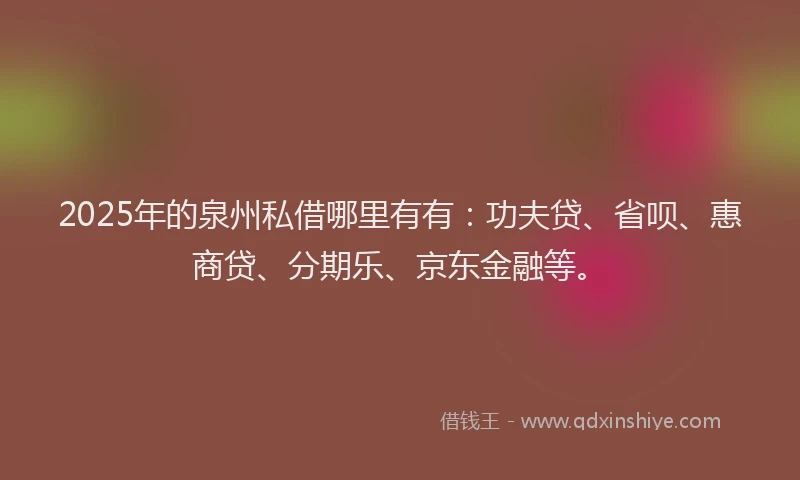 2025年的泉州私借哪里有有：功夫贷、省呗、惠商贷、分期乐、京东金融等。