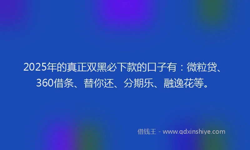2025年的真正双黑必下款的口子有：微粒贷、360借条、替你还、分期乐、融逸花等。