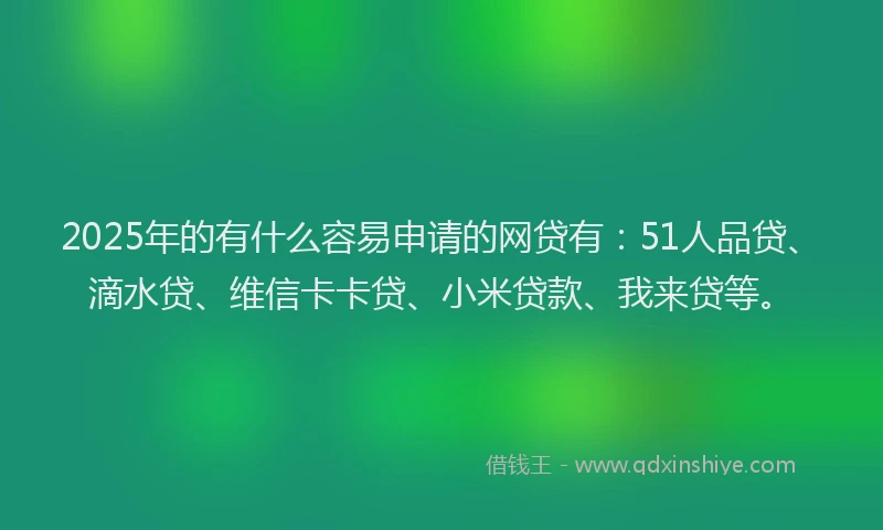 2025年的有什么容易申请的网贷有：51人品贷、滴水贷、维信卡卡贷、小米贷款、我来贷等。