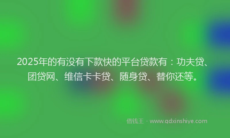 2025年的有没有下款快的平台贷款有：功夫贷、团贷网、维信卡卡贷、随身贷、替你还等。