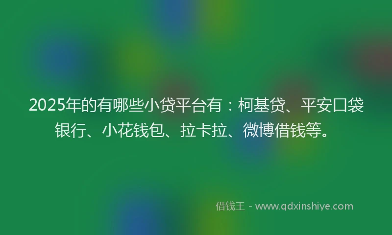 2025年的有哪些小贷平台有：柯基贷、平安口袋银行、小花钱包、拉卡拉、微博借钱等。