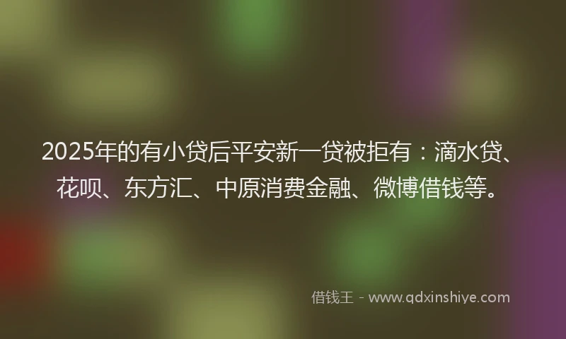 2025年的有小贷后平安新一贷被拒有：滴水贷、花呗、东方汇、中原消费金融、微博借钱等。