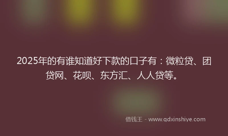 2025年的有谁知道好下款的口子有：微粒贷、团贷网、花呗、东方汇、人人贷等。