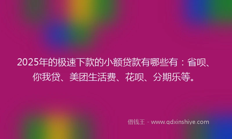 2025年的极速下款的小额贷款有哪些有：省呗、你我贷、美团生活费、花呗、分期乐等。