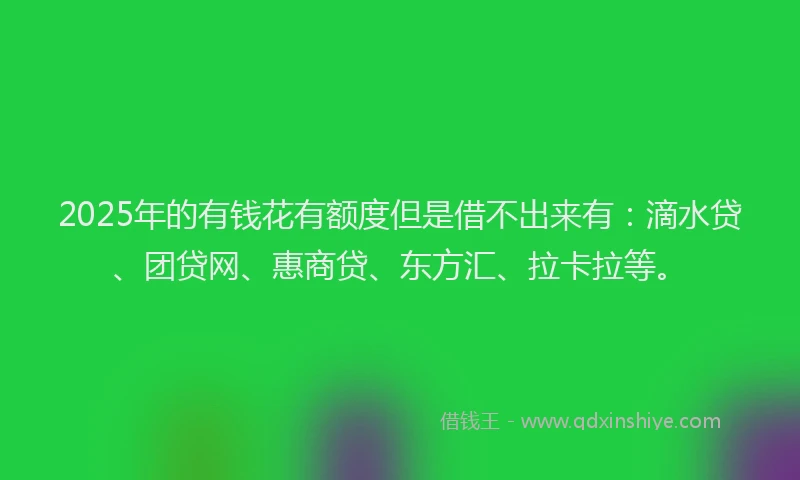 2025年的有钱花有额度但是借不出来有：滴水贷、团贷网、惠商贷、东方汇、拉卡拉等。