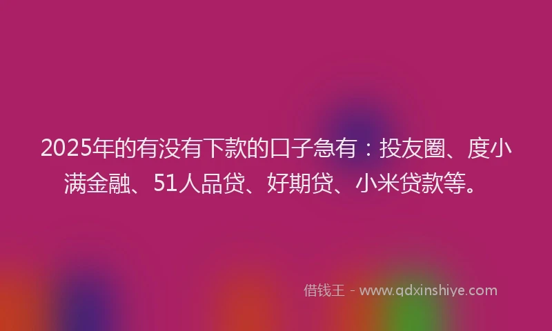 2025年的有没有下款的口子急有：投友圈、度小满金融、51人品贷、好期贷、小米贷款等。
