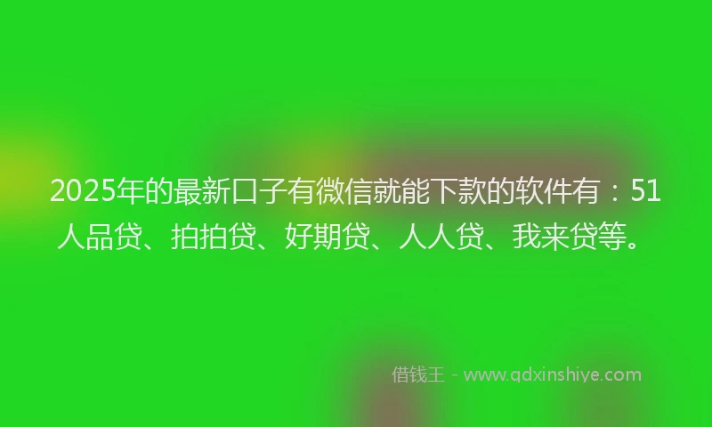 2025年的最新口子有微信就能下款的软件有：51人品贷、拍拍贷、好期贷、人人贷、我来贷等。