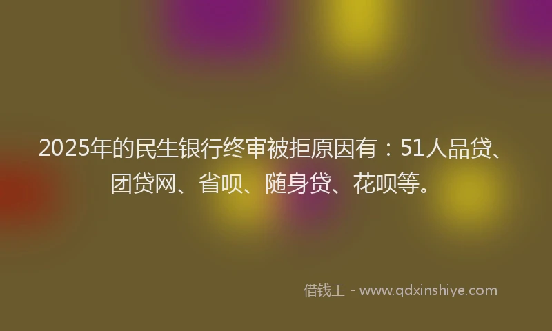 2025年的民生银行终审被拒原因有：51人品贷、团贷网、省呗、随身贷、花呗等。
