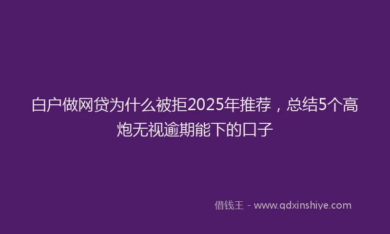 白户做网贷为什么被拒2025年推荐，总结5个高炮无视逾期能下的口子