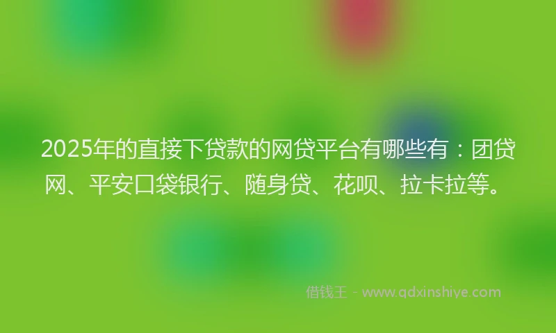 2025年的直接下贷款的网贷平台有哪些有：团贷网、平安口袋银行、随身贷、花呗、拉卡拉等。
