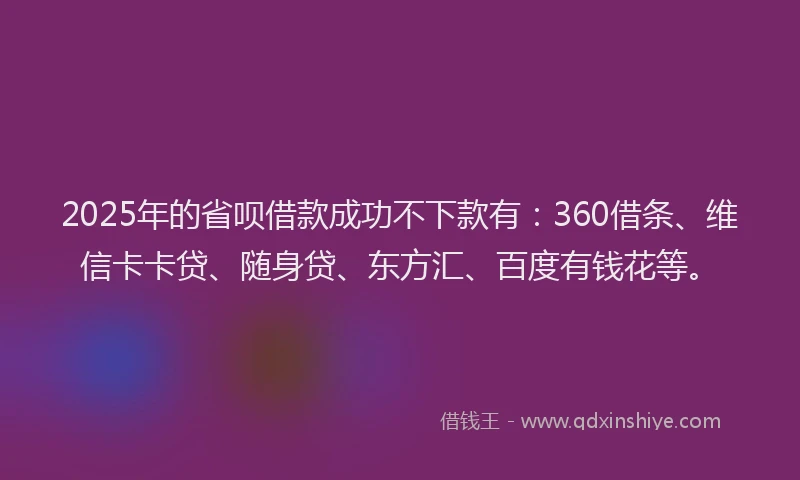 2025年的省呗借款成功不下款有：360借条、维信卡卡贷、随身贷、东方汇、百度有钱花等。