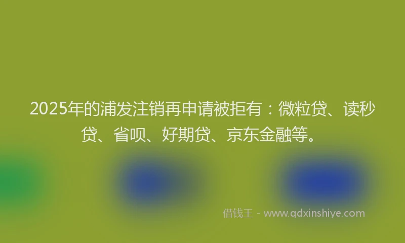 2025年的浦发注销再申请被拒有：微粒贷、读秒贷、省呗、好期贷、京东金融等。