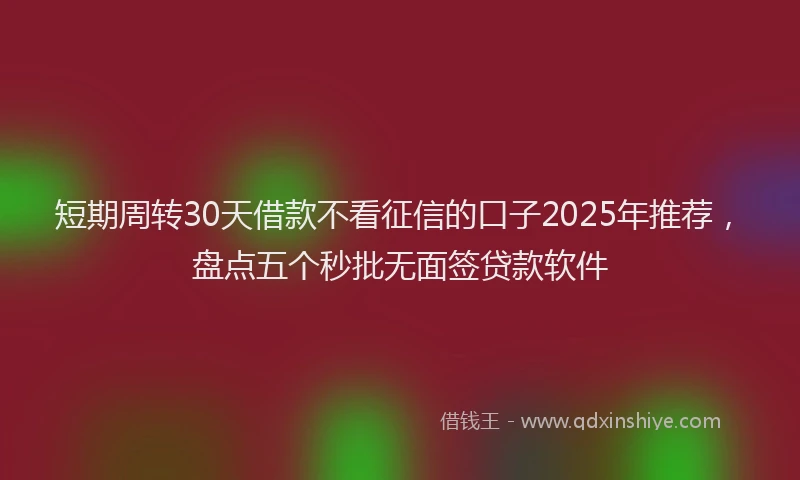 短期周转30天借款不看征信的口子2025年推荐，盘点五个秒批无面签贷款软件