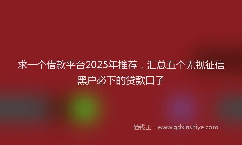 求一个借款平台2025年推荐，汇总五个无视征信黑户必下的贷款口子