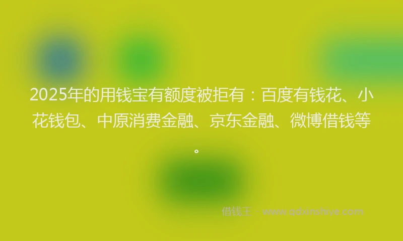 2025年的用钱宝有额度被拒有：百度有钱花、小花钱包、中原消费金融、京东金融、微博借钱等。
