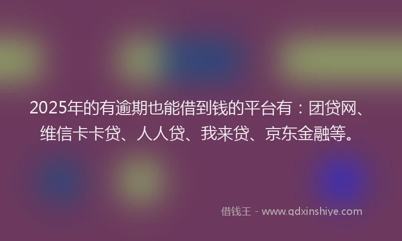 2025年的有逾期也能借到钱的平台有：团贷网、维信卡卡贷、人人贷、我来贷、京东金融等。