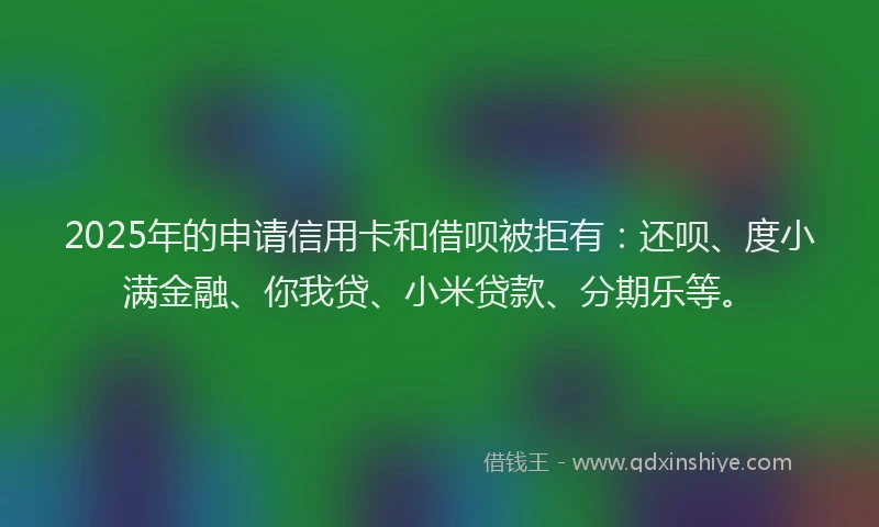 2025年的申请信用卡和借呗被拒有：还呗、度小满金融、你我贷、小米贷款、分期乐等。