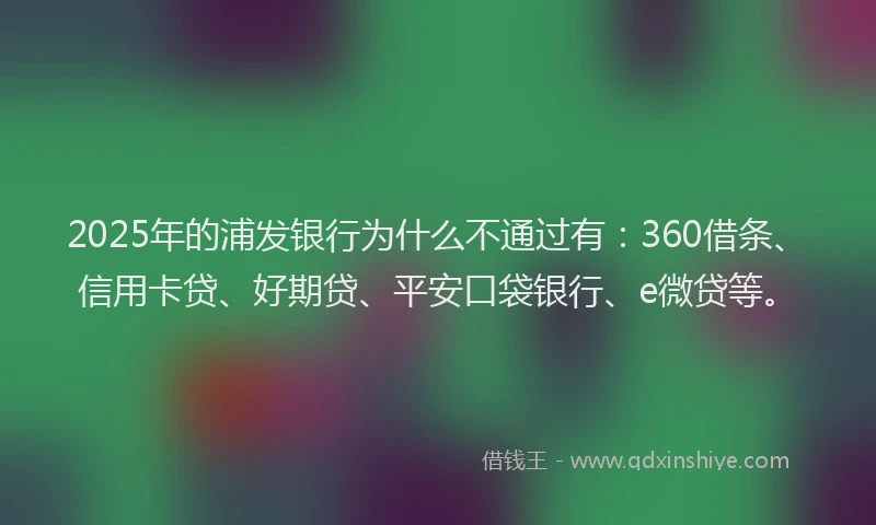 2025年的浦发银行为什么不通过有：360借条、信用卡贷、好期贷、平安口袋银行、e微贷等。