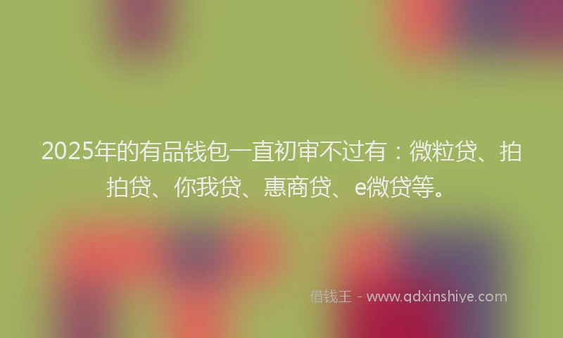 2025年的有品钱包一直初审不过有：微粒贷、拍拍贷、你我贷、惠商贷、e微贷等。