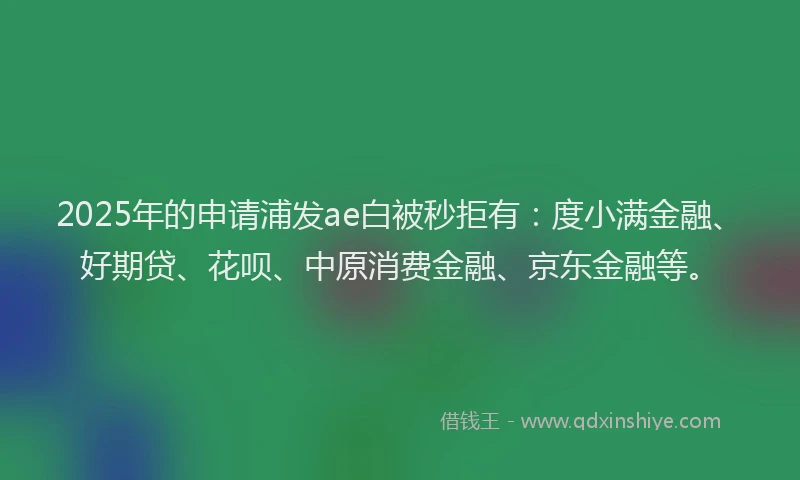 2025年的申请浦发ae白被秒拒有：度小满金融、好期贷、花呗、中原消费金融、京东金融等。