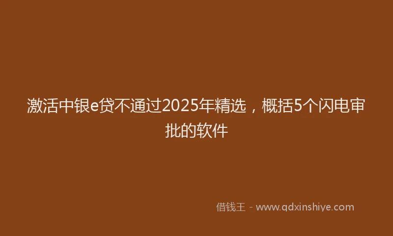 激活中银e贷不通过2025年精选，概括5个闪电审批的软件